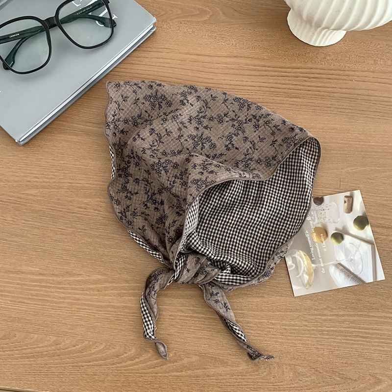 Bufanda triangular, babero, modelos de primavera y verano para mujer, pañuelo japonés de algodón y lino, diadema floral pastoral para mujer de verano, diadema de todo fósforo, accesorios para el cabello, sombreros