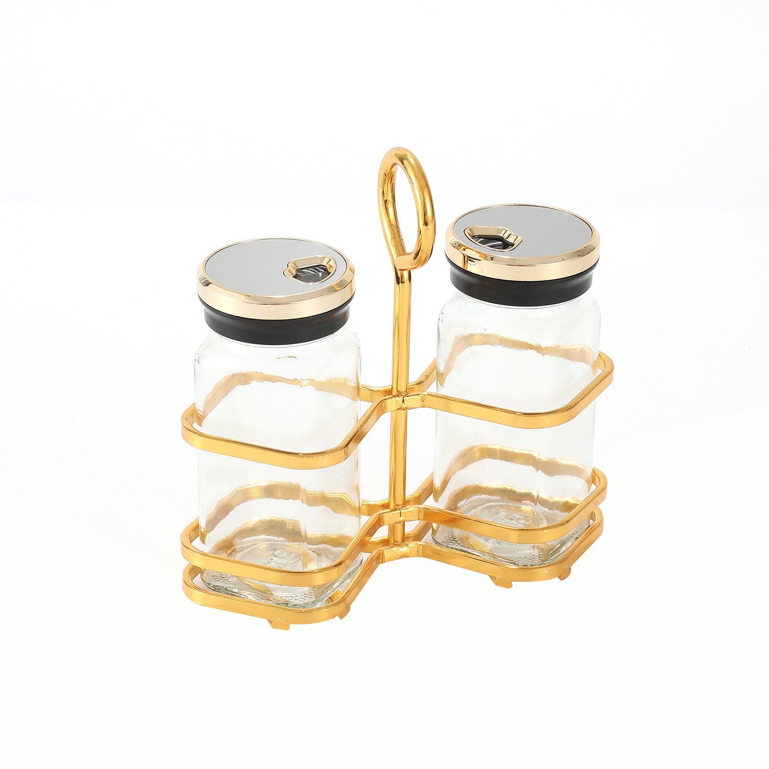 Tarro de condimento de vidrio transparente al por mayor, suministros de cocina, tarro de condimento de sal MSG, juego de botella de condimento creativo de lujo ligero para el hogar