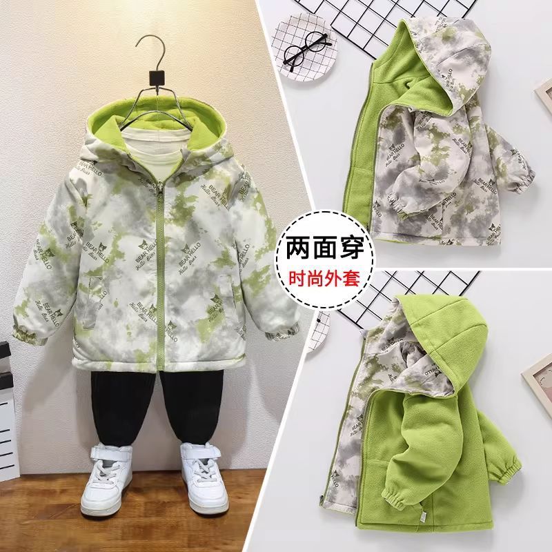 Girls' Double-Sided Fleece-Lined Sports Jacket, Thickened Winter Outdoor Jacket for Older Children, Spring and Autumn Windbreaker, Ski Coat
