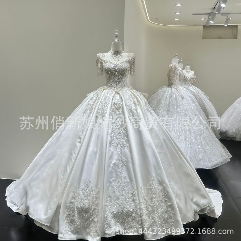 Satin Wedding Dress 2026 New Style Bridal Main Wedding Dress Short-Sleeved Square Neck French Retro High-End Wedding Dress Wholesale Satin Wedding Dress 2026 New Style Bridal Main Wedding Dress Short-Sleeved Square Neck French Retro High-End Wedding Dress Wholesale