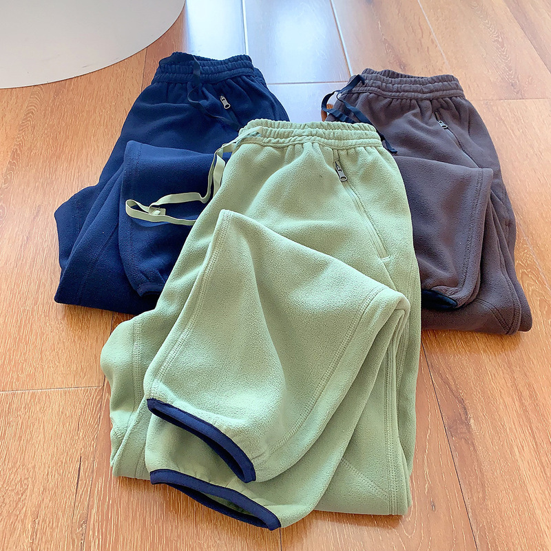 2025 New Autum Style Small Embroidered Elastic Waist Polar Fleece Warm Drawstring Casual Pants for Women