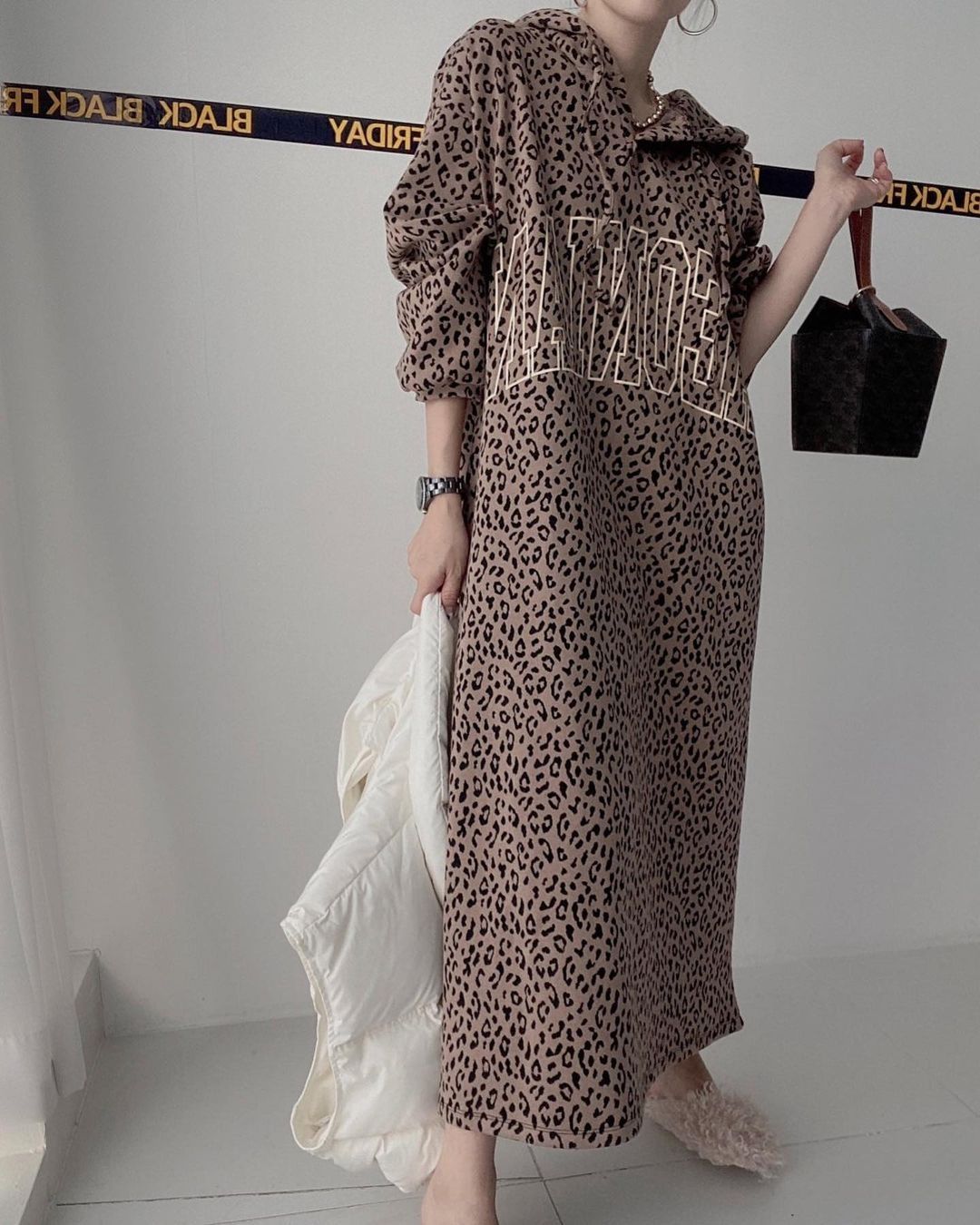 GraceChic Spring And Autumn 140kg Retro Letter Print Leopard Dress For Plus Size Women 150kg Loose Casual Top_voghion.com