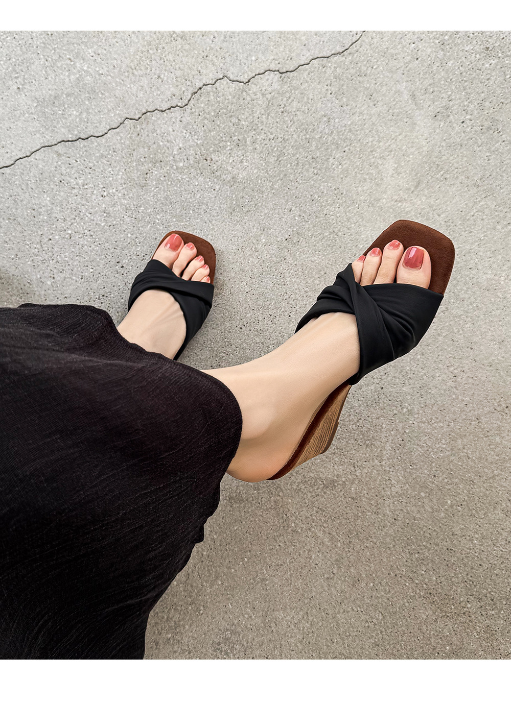 Sandal cao gót nữ hở mũi mũi vuông quai ngang nơ bướm — màu đen, màu mơ chi tiết 8