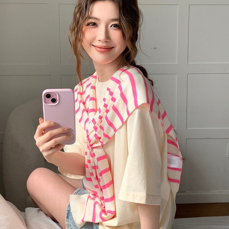 Sopa para mujeres primavera y verano nueva línea coreana de punto con aire acondicionado delgado cubierta de cuello decoración bufandas de hombro nudo