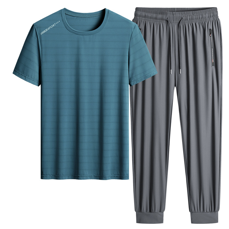 M - 8X set de hielo de verano camiseta hombre papá manga corta juego deportivo de mediana edad secado rápido juego de dos piezas