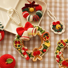 フェイフェイ姉妹のクリスマスガーランド DIY サンタ素材パッケージ手作りかぎ針編みクリスマスギフト装飾ドア吊り飾り