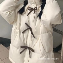 中学生小个子羽绒服女2026年新款冬季蝴蝶结可爱少女白色宽松外套
