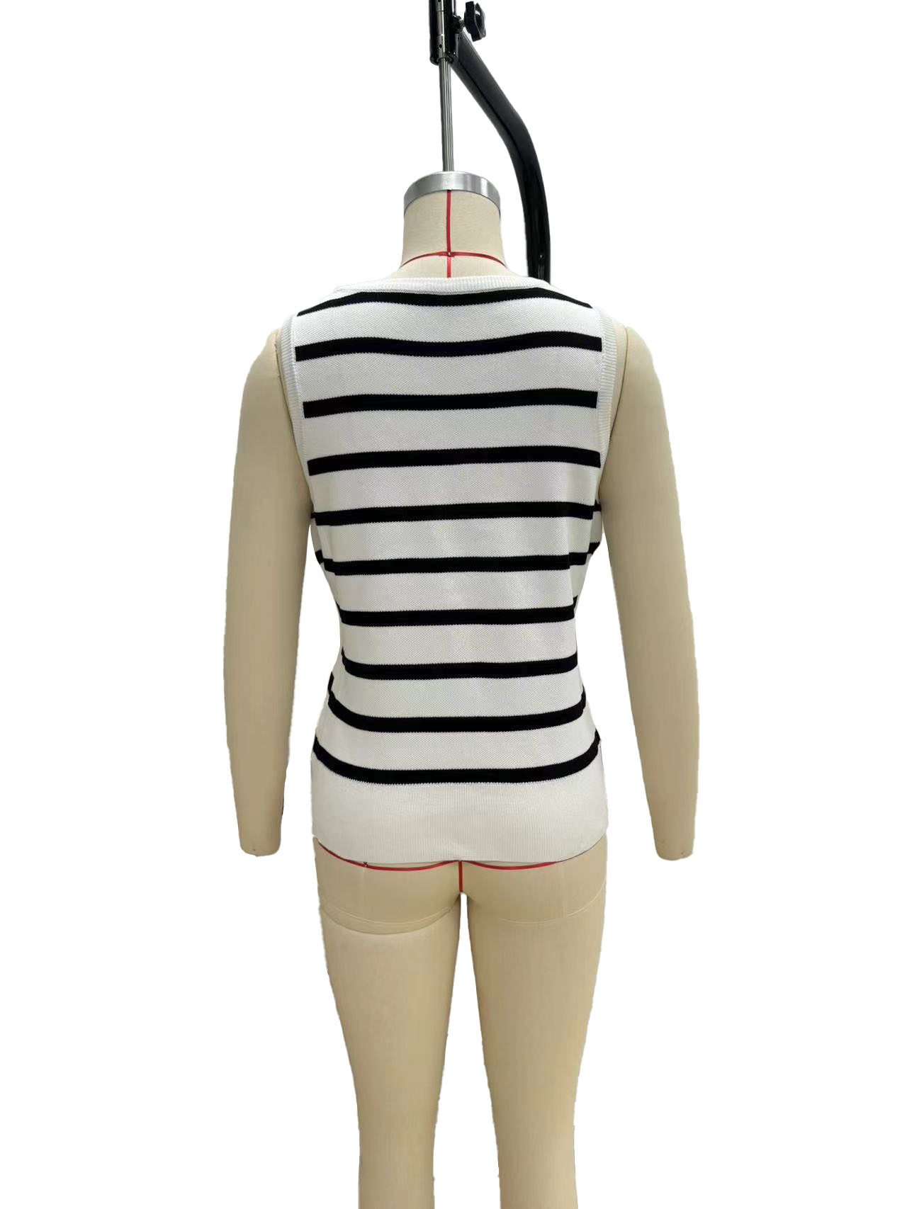 263g Weight Sleeveless Sleeve Length Single Breasted Placket Type Polyester, Viscose fiber Fabric Type Regular Top Length Vest Tops Type Daily Occasion V Neck Neckline Slim Fit Type Stripe Pattern Summer Season Women's Gender Contrast Binding Design Casual, Elegant Style Wholesale Women's Casual Elegant Stripe Sleeveless Contrast Binding Sweaters & Cardigans 5