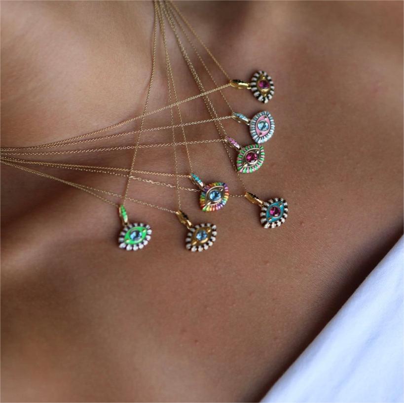 Devil's Eye Vintage Style 304 Stainless Steel Pendant Necklace Enamel Plating Lobster Trigger Clasp Closure display picture 4