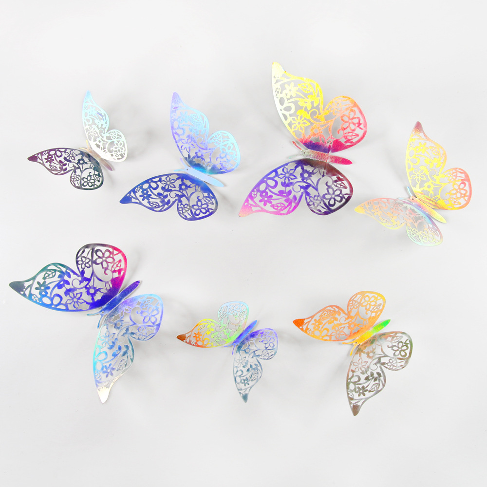 Foreign Trade Colorful 12-Pack 3D Hollow Butterfly Art Home Party Decoration Background Wall Stickers_voghion.com