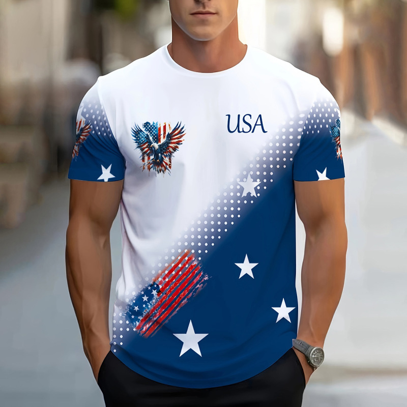 Men's Novelty American Graphic T-Shirt Polyester Sublimation T-Shirt Fashion American Flag Eagle Short Top Casual T-Shirt Men's Novelty American Graphic T-Shirt Polyester Sublimation T-Shirt Fashion American Flag Eagle Short Top Casual T-Shirt