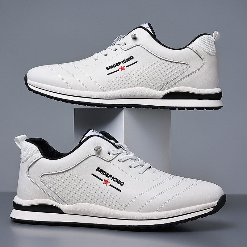 Giày sneaker nam da bò phối màu, đế cao su gót thấp 1–3 cm, dây thun tiện lợi — PZ905 màu trắng, PZ905 màu đen