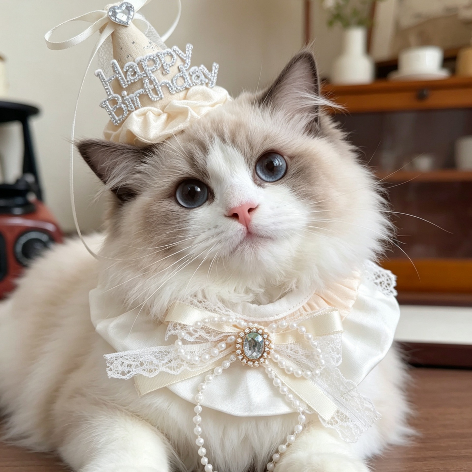 Cumpleaños de gato vestido sombrero mascota perro fiesta de cumpleaños princesa viento conjunto de diamantes collar de perro pequeño y mediano image 1