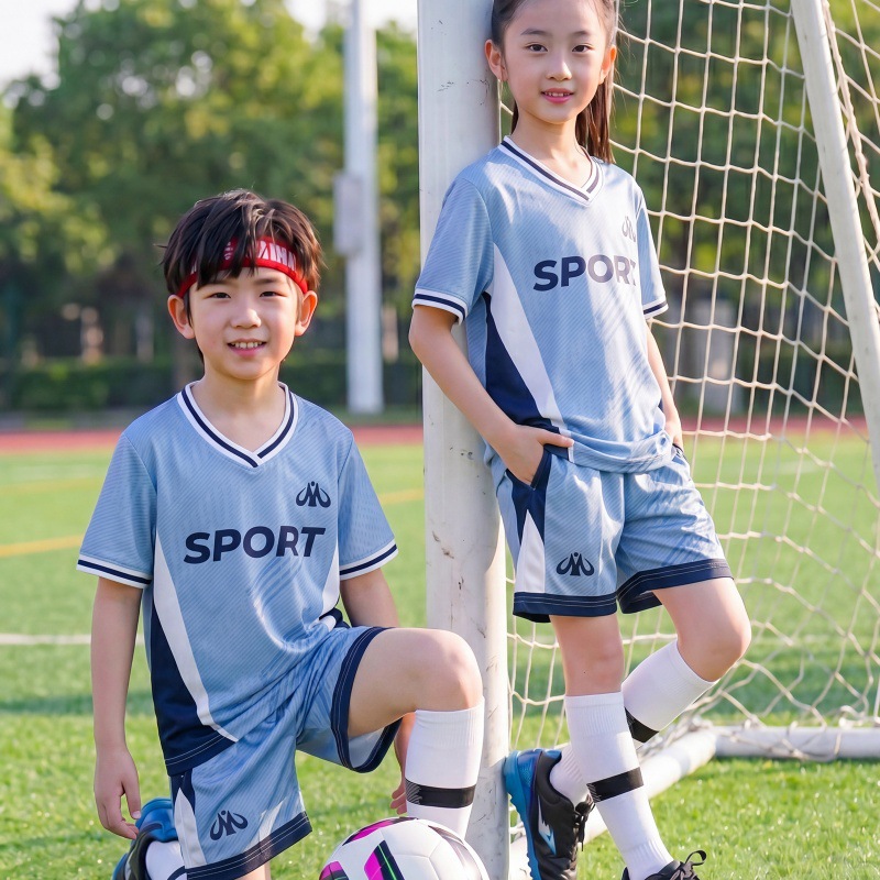 Camiseta transfronteriza de fútbol infantil de manga corta, camiseta de entrenamiento transpirable para estudiantes de fútbol primario de verano