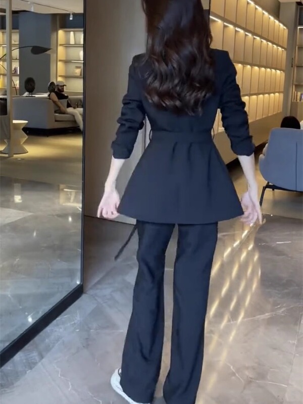 2907大码女装职业气质通勤方领西装套装胖mm设计感西服长裤两件套|undefined