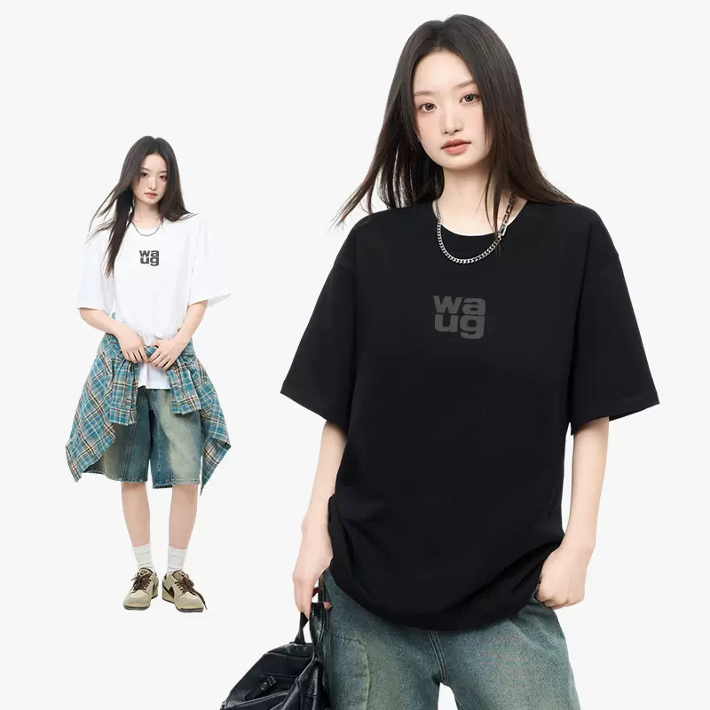 夏季女装230g纯棉短袖t恤女wang简约风百搭基础款休闲衣服上衣女