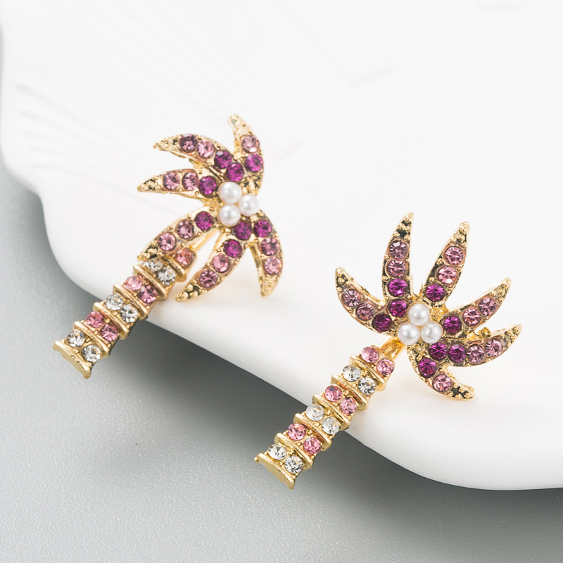 Fashion Alloy Gold Plated Rhinestone Creative Coconut Tree Earrings display picture 3