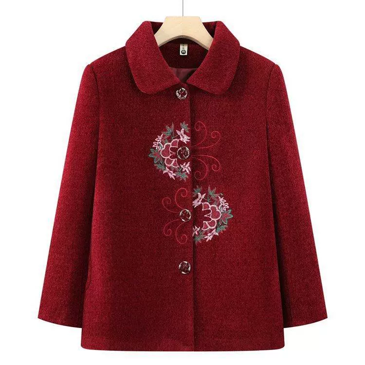Jacket, warm woolen coat, with embroidery, for middle age