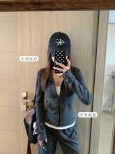灰色条纹休闲卫衣女秋季运动套装2025新款女装小个子外套初秋套装