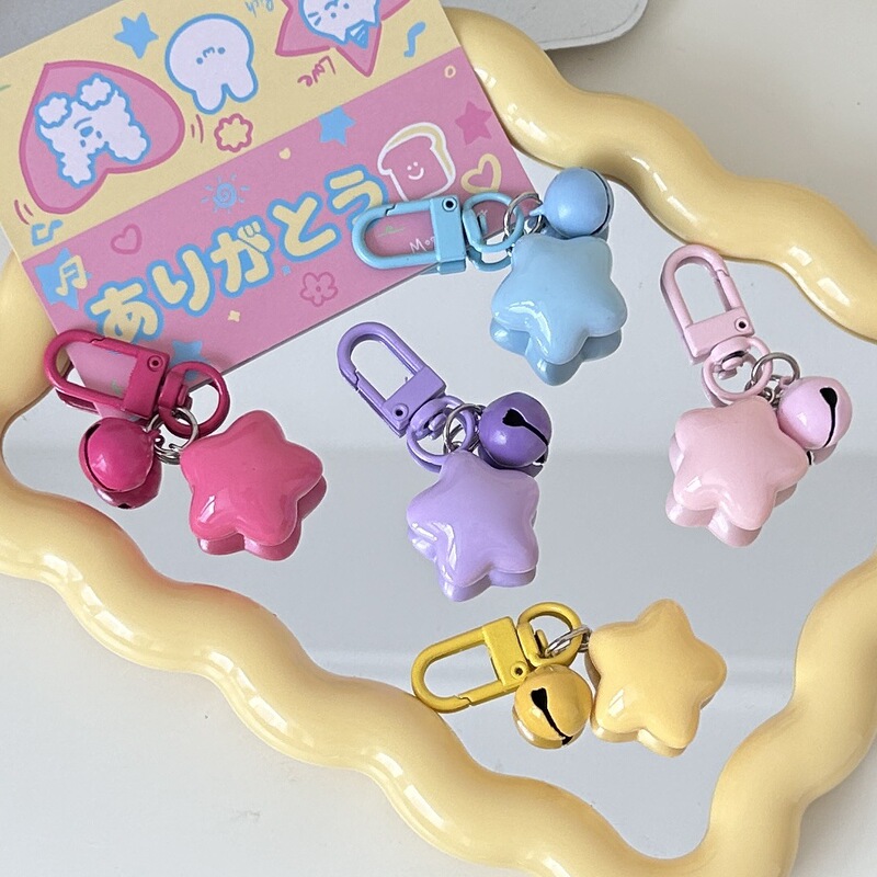 Fat Star Bell Keychain Fun Candy-colored Five-pointed Star Pendant Ins Girl Couple Girlfriend Gift Fat Star Bell Keychain Fun Candy-colored Five-pointed Star Pendant Ins Girl Couple Girlfriend Gift