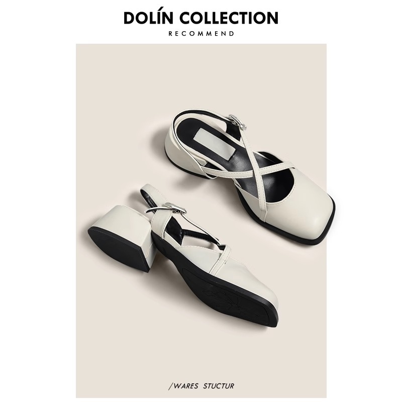 Cuerpo de cordero de hebilla cruzada estilo retrógrado francés sandalias de baquete para mujeres perezosas zapatos de talón grueso Mary Jane