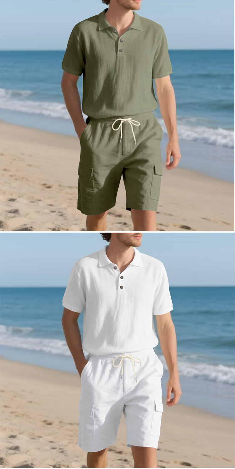 Men's Clothing Men's Summer Short Sleeved Casual Suit Style Outdoor Simple Linen Breathable Loose Fit Work Shorts_viptrois.com