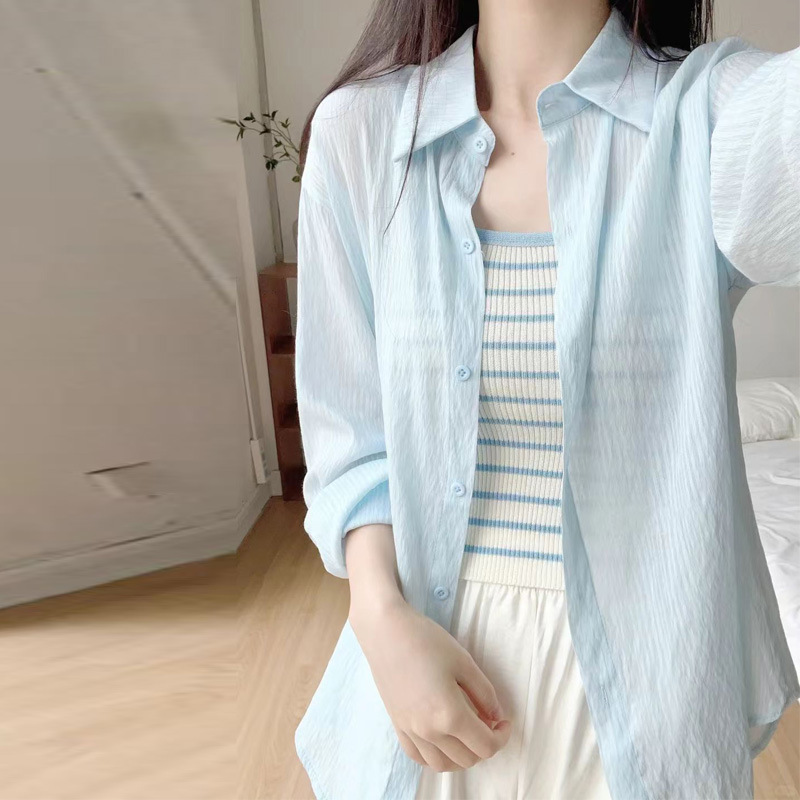 Foreign Trade Style Shirt Thin Korean Style Women's Niche High-end Loose Shirt Sunscreen Cardigan Air-conditioning Mid-length Shirt