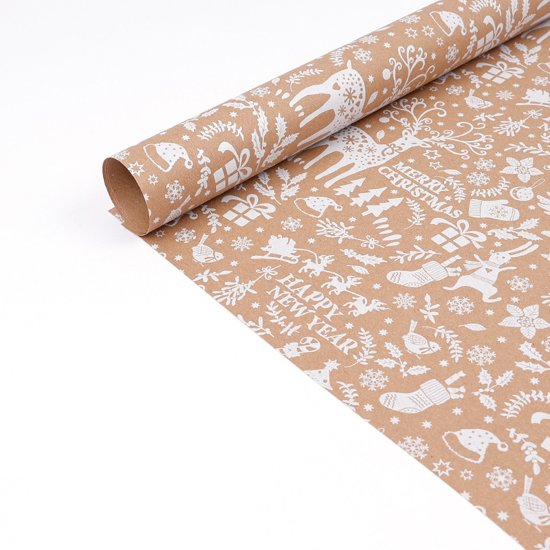 Explosiones transfronterizas de papel de embalaje de regalos de Navidad blanco 3m 10m papel de regalo de gran tamaño enrollado papel de papel retro kraft