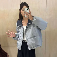 厂家直销高端欧货25秋冬连帽撞色棉服女小个子宽松保暖外套棉衣潮