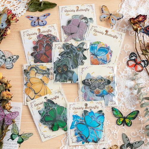 Variety of butterfly series diy stickers cute waterproof pvc children stickers Korean style Gu card material paper wholesale