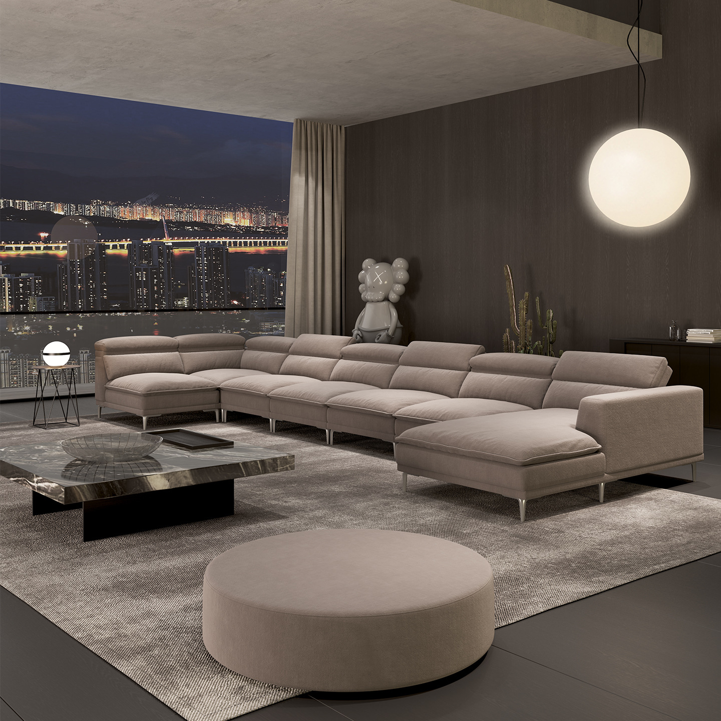 Italian Minimalist Sofa Cushion Adjustable Magic Pattern Frosted Fabric Sofa Gray Large Flat Floor B&B Large Villa Sofa