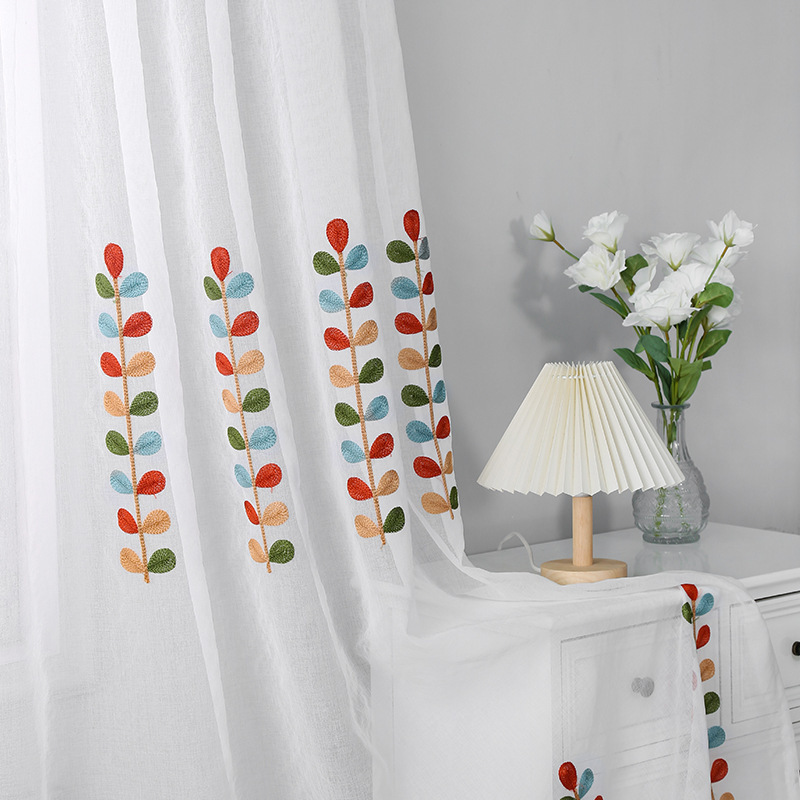 Korean Pastoral Style Living Room Bedroom Embroidery Colorful String Grass Gauze Curtain Finished Manufacturer Wholesale Cross-Border Small Windows