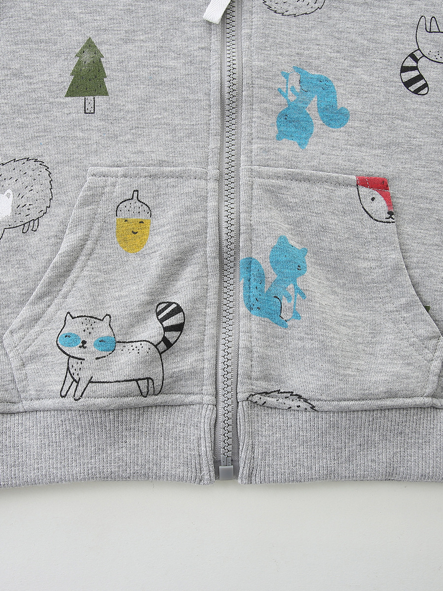 Otoño nuevo chaqueta de niño estilo europeo y americano con cremallera chaqueta infantil de algodón de punto impresa con sombrero chaqueta infantil