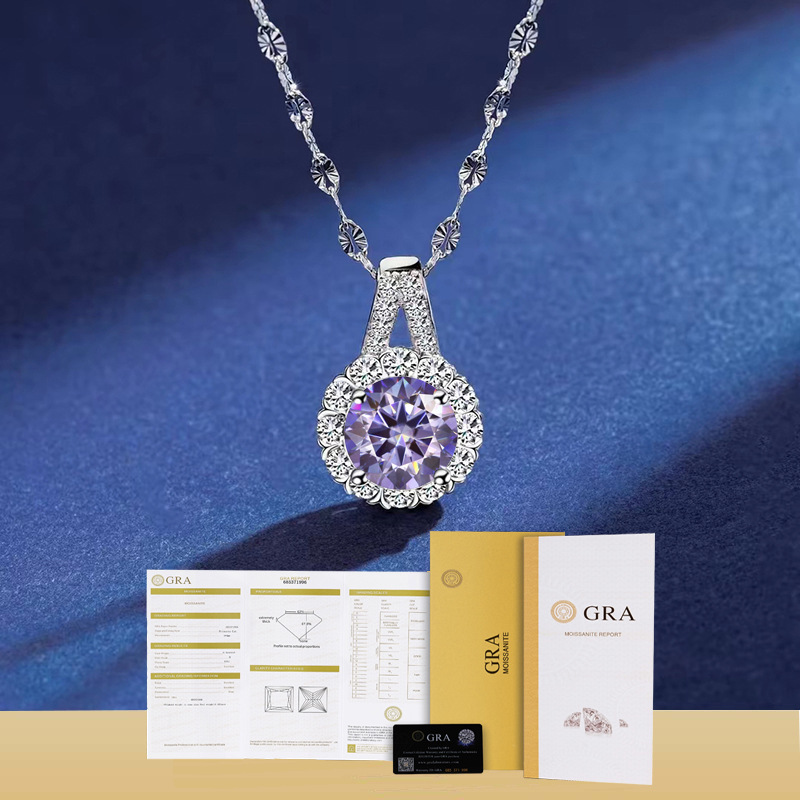 S925純銀1カラット太陽花ネックレス女ins水滴気質莫桑石ペンダントデザイン感シンプルなアクセサリー|undefined