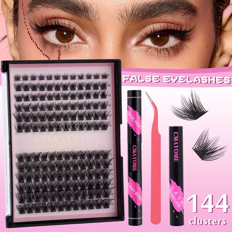 Dense Curling False Eyelash Clusters (European Style) — 144 Clusters, multi-set DIY options
