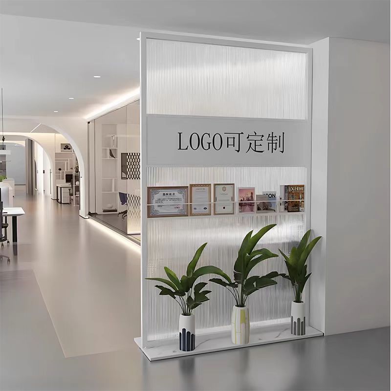Company Reception Screen Partition Background Image Wall Entrance Foyer Modern Minimalist Long Stripe Glass Office Logo Partition