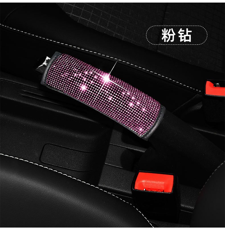 Car Diamond-Encrusted Handbrake Cover, Seatbelt Shoulder Pad, Hot-Drilled Gear Shift Head Protective Cover, Decorative Interior Accessories