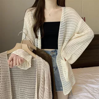 镂空防晒针织开衫女夏季薄款高级感宽松女装罩衫空调衫辣妹上衣女
