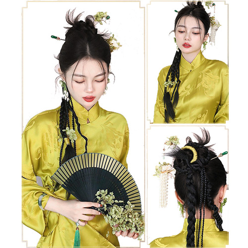 Wig braid female ponytail twist boxing long braid new Chinese style twisted gold braid internet celebrity hairstyle photography dirty braid