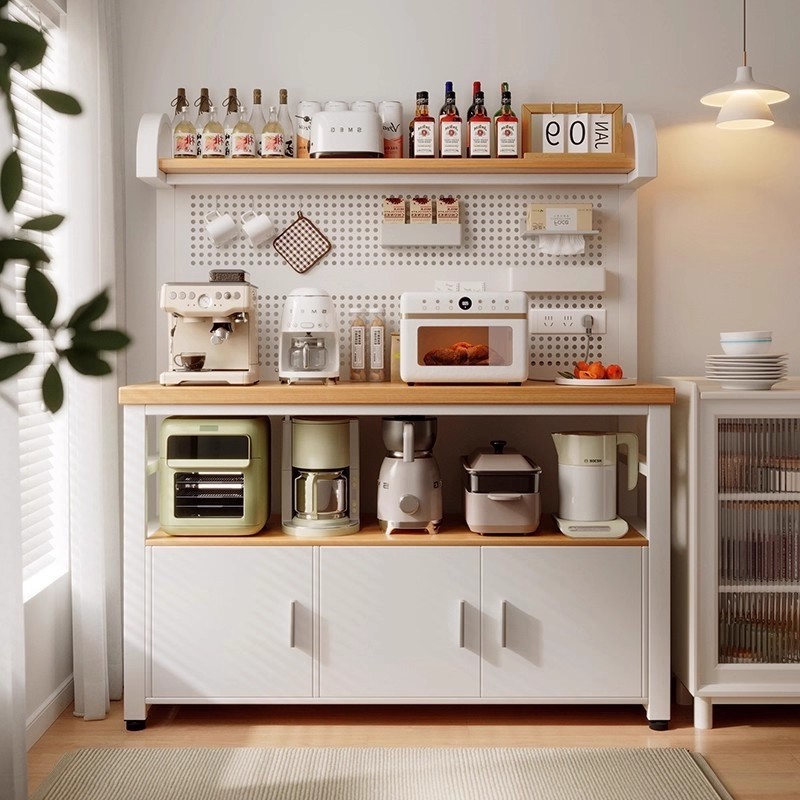 Nuevo estante de cocina multifuncional agujero placa agujero contra la pared mesa de trabajo horno de microondas utensilios estante de almacenamiento gabinete de comedor