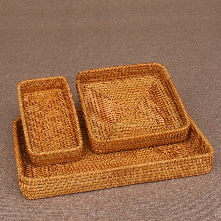 Mesa de té de caña casera creativa de frutas pan cesta de frutas portátil bandeja de hotel toalla cesta de almacenamiento