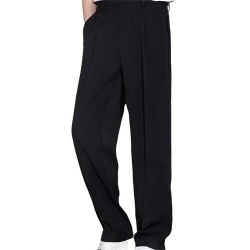 Men's Summer Ice Silk Loose Droopy Tapered Straight Brown High-end Casual Suit Pants for Autumn and Spring