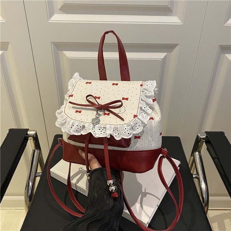 Cross-Border Cute Bow Lace Strap Girly Backpack Trendy High-End Small Backpack Trend