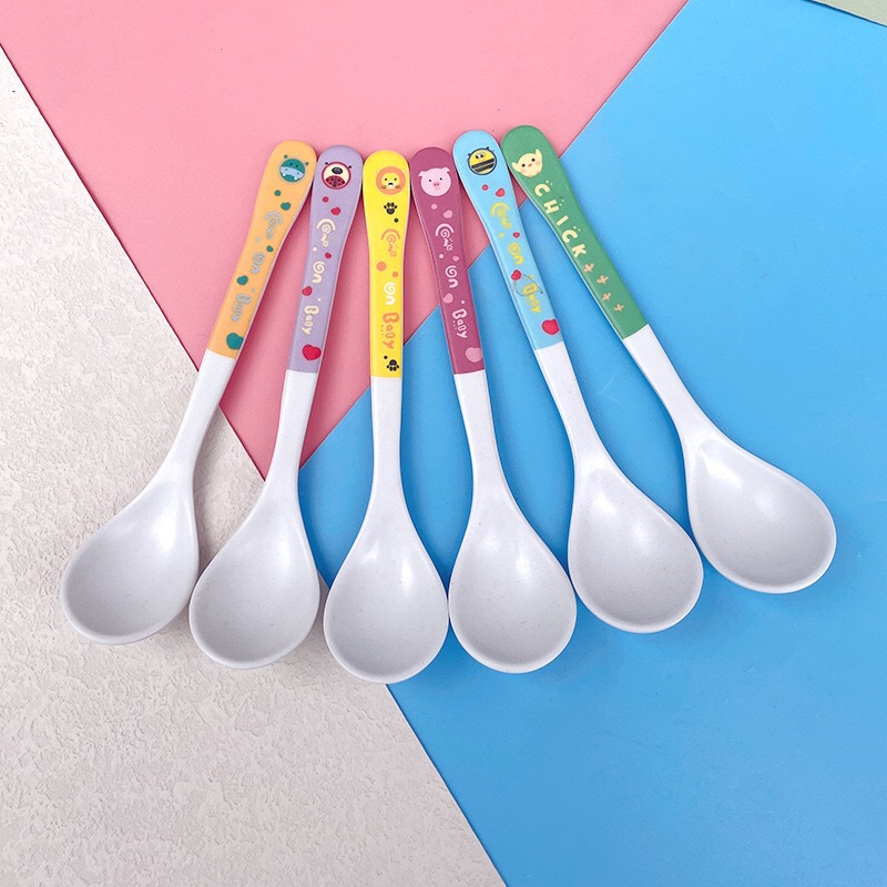 Cartoon bamboo fiber children's spoon spoon household long handle baby soup learning to eat meal spoon baby supplementary spoon
