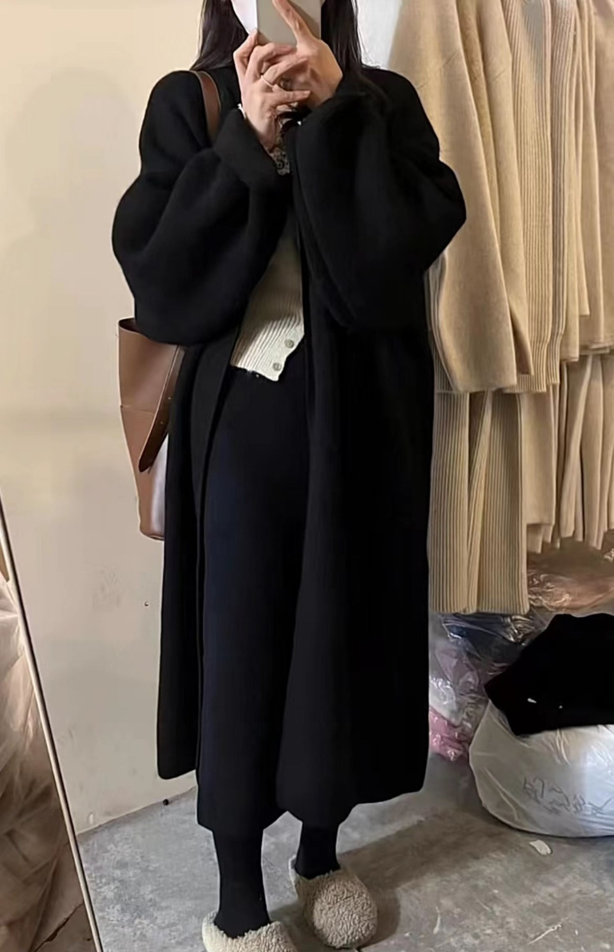 Retro Langer Cardigan Pullover Damen Oversize Strickmantel Weicher Loose Fit V-Ausschnitt Offener Frontmantel_voghion.com