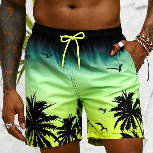 Retro Plant Pattern Beach Shorts for Men Coconut Tree 3D Swim Trunks Summer Hawaiian Shorts Loose Board