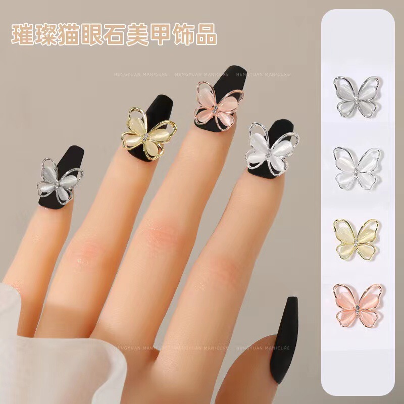 2022 New Hollow Cat's Eye Bow Phototherapy Nail Decoration Japanese New Nail Art Zircon Jewelry Light Luxury