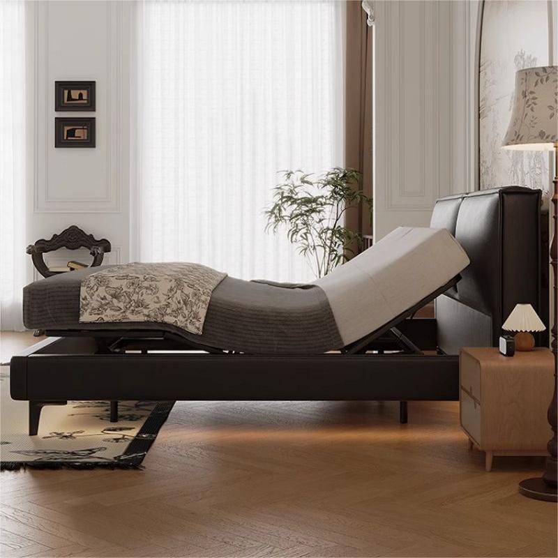 Bloqueo de tofu minimalista italiano cama eléctrica inteligente cama doble moderna simple cama de cuero flotante multifuncional image 3
