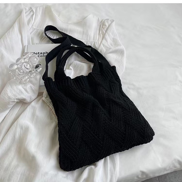 Bolso de hombro estilo universitario de gran capacidad para ir al trabajo, nuevo bolso de hombro informal y versátil para otoño e invierno, bolso de lana tejido vintage para mujer