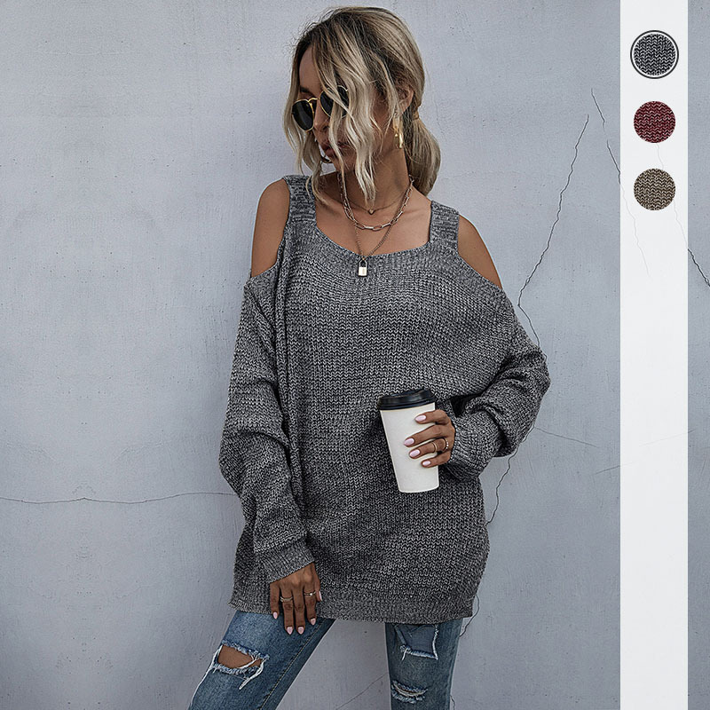 Solid Color Knitted Square Neck Strapless Bottoming Sweater Women's Long-sleeved Autumn Women's Clothing